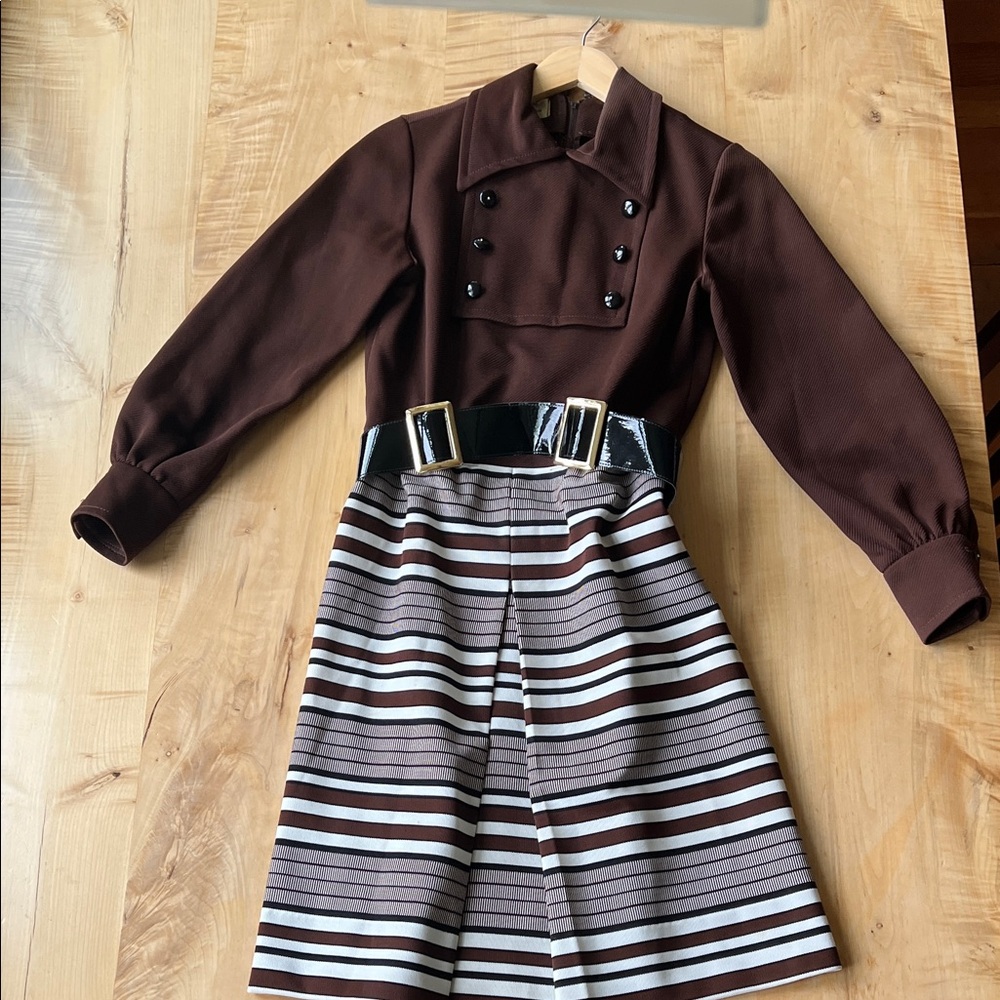 Vintage 1960s Brown Striped Mod Scooter Dress